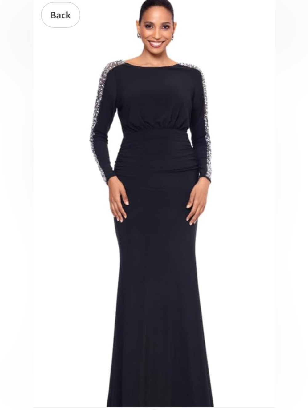 Xscape Black Long-Sleeve Sequin-Trim Maxi Dress